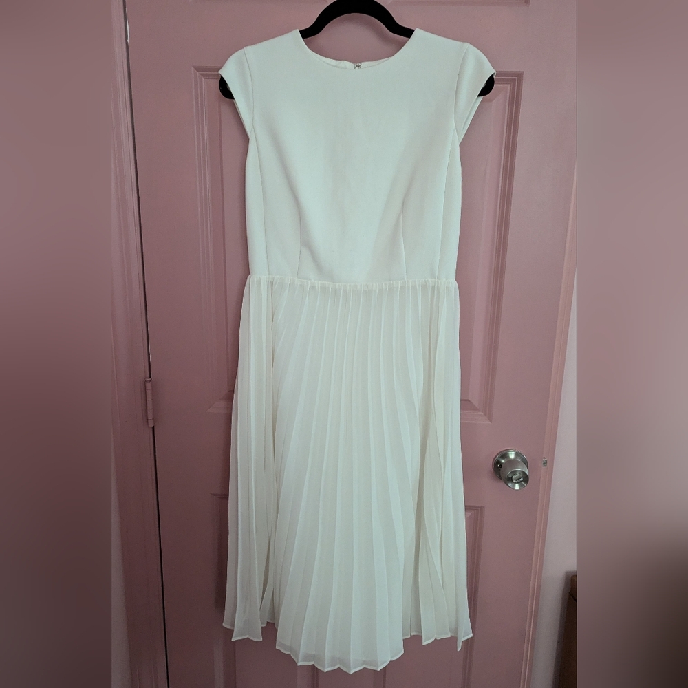 Ann Taylor Ivory Pleated Midi Dress